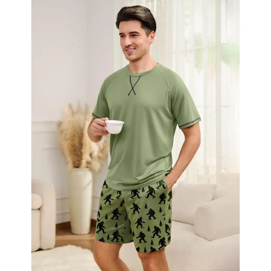 Marvmys Mens Pajama Set Cotton Summer Pjs Short Sleeve Sleepwear Lightweight Pajamas 2 Pieces Loungewear with Pockets S-2XL