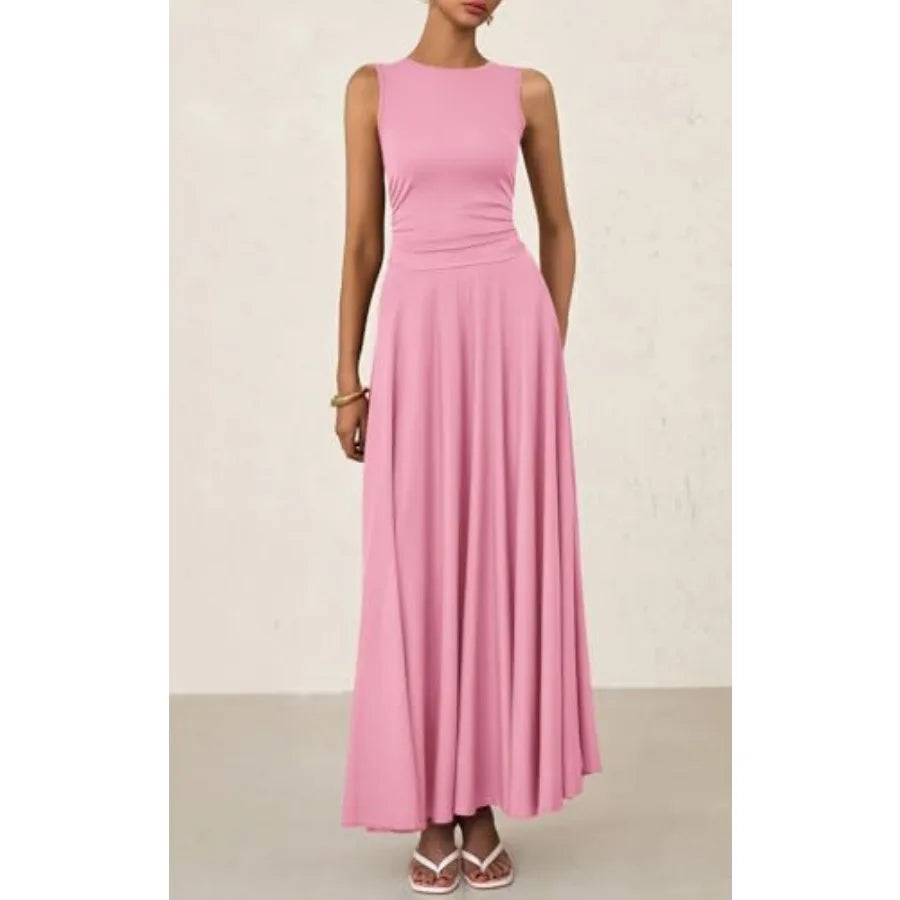 PRETTYGARDEN Womens Summer Dresses 2026 Casual Sleeveless Crewneck Aline Maxi Dress Stretch Tank Flowy Long Dresses