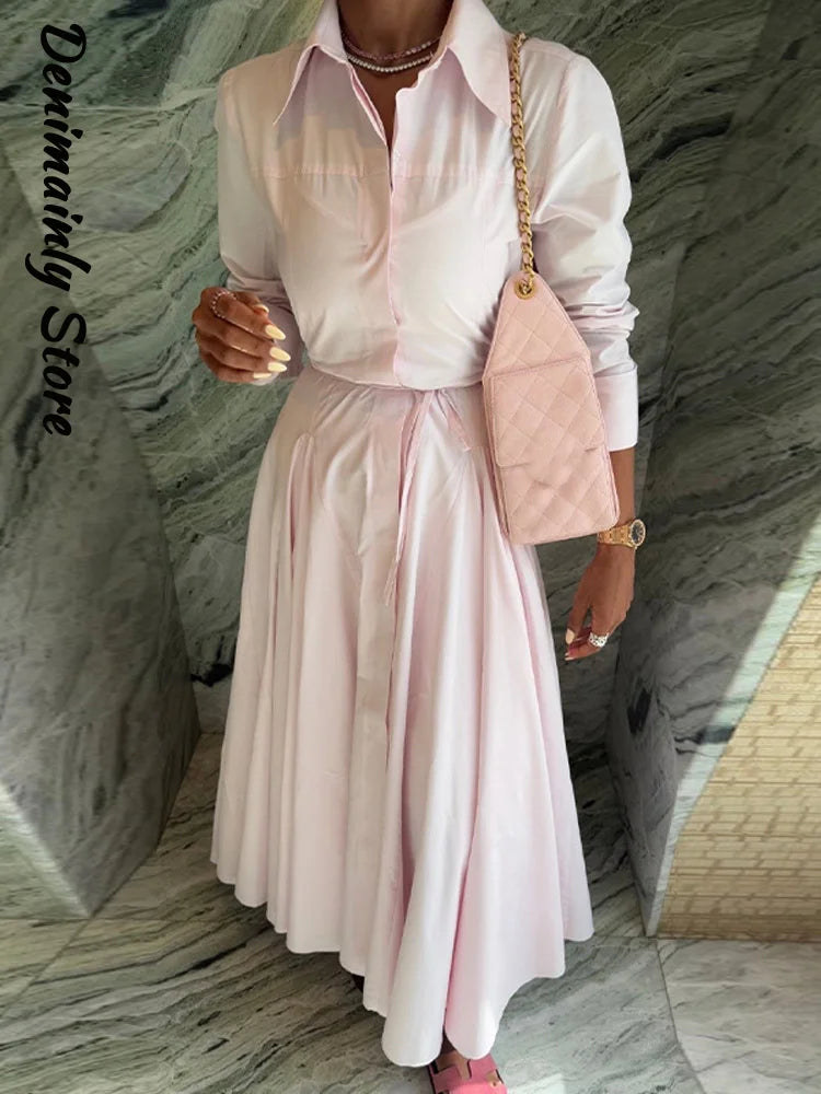 Casual Striped Women Summer Dress Lapel Single Breast Half Sleeve Slim Waist Long Dresses 2026 Autumn Lady Fashion Vacation Robe