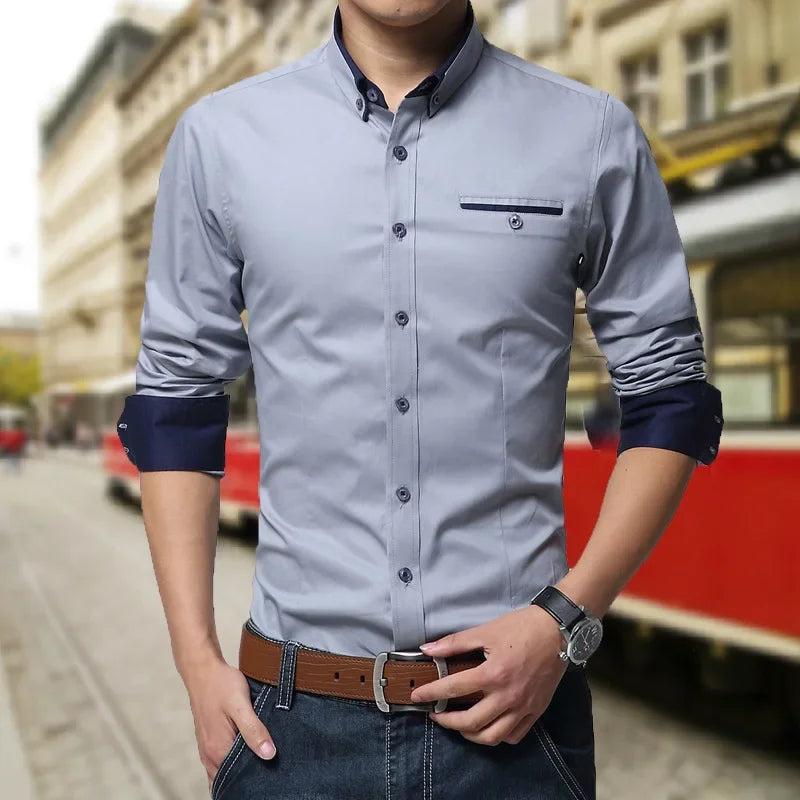 2026 New Arrival Men Casual Business Shirt Long Sleeve Korean Style Solid Color Cotton Mens Shirt Turn Down Collar Shirt for Men