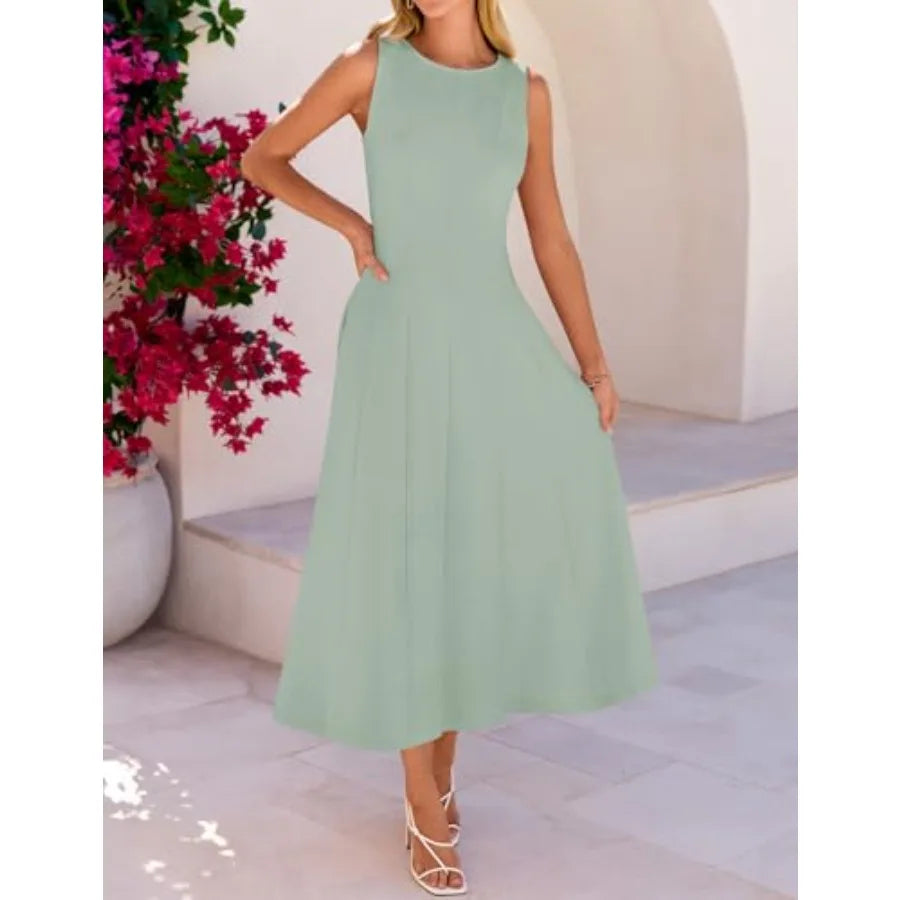 MEROKEETY Women's 2026 Semi Formal Cocktail Dresses Summer Elegant Classy Midi A Line Sleeveless Dress