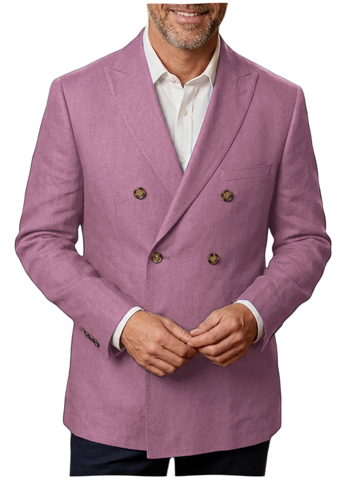 Men's Unlined Linen Blazer Double Breasted Casual Business Suit Jacket Slim Fit Formal Coat For Wedding Party Office Streetwear