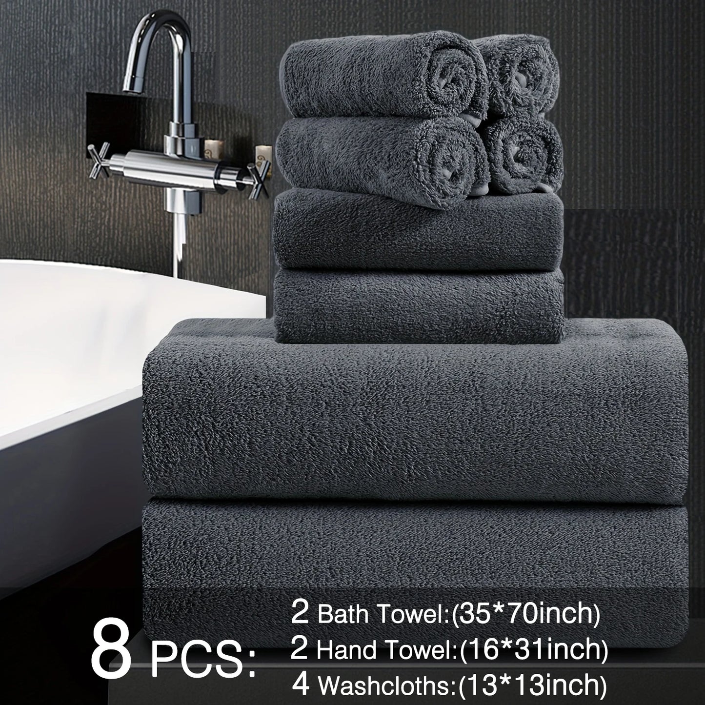 Belista Eight-Piece Bath Towels Set Soft Absorbent Quick Dry