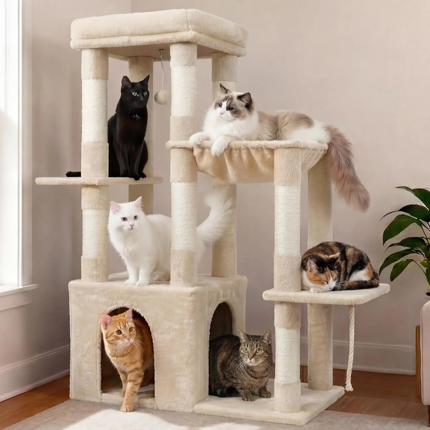 Heybly Heavy Duty Cat Tree, Tower For Indoor Cats Large Adult, Tall Cat Condo House With Extra-Large Baseboard, Multi-Level Plus