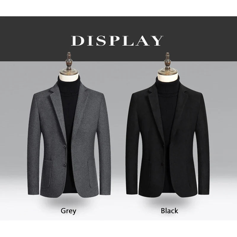 BROWON Brand 2026 New Autumn Formal Woolen Overcoat Mens Wedding Pocket Business Casual Blazer for Male Korean Fashion Coat
