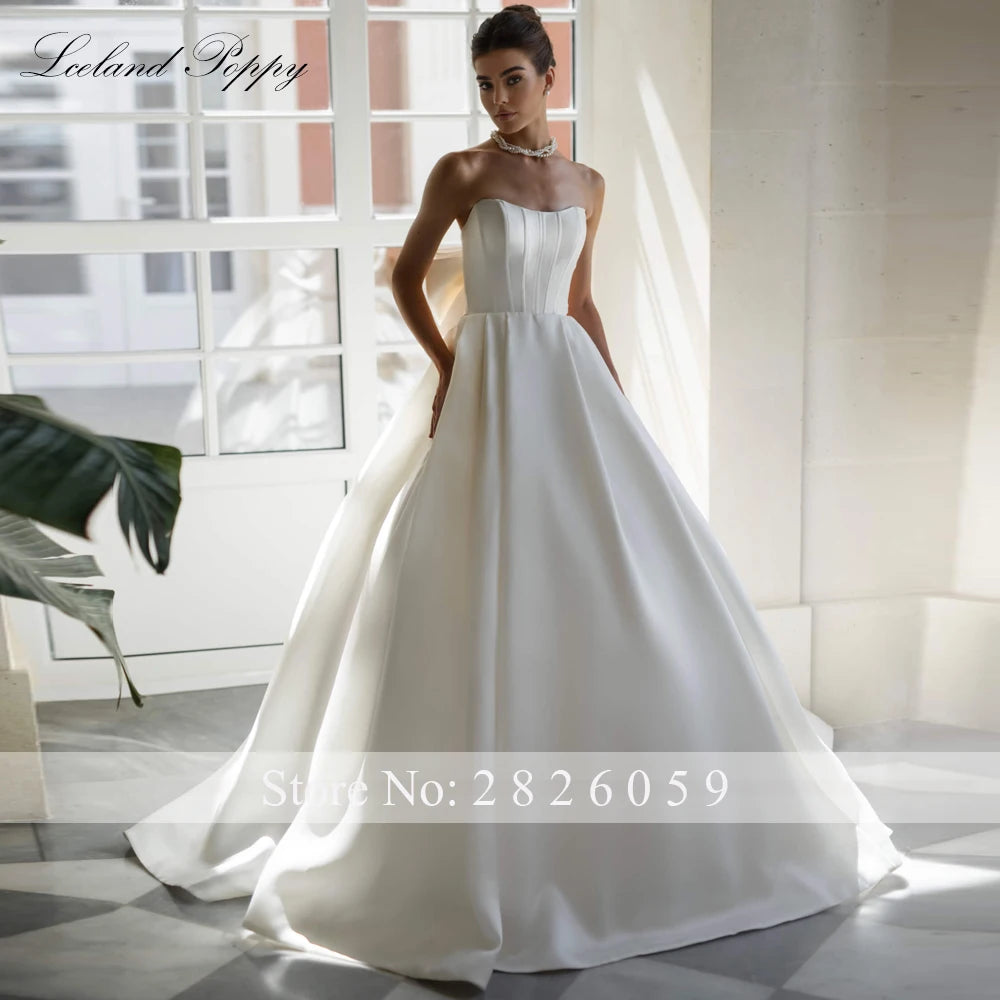Lceland Poppy Customized A Line Satin Wedding Dresses Full Sleeves Long Sleeves Beaded Lace Bridal Gowns with Removable Jacket