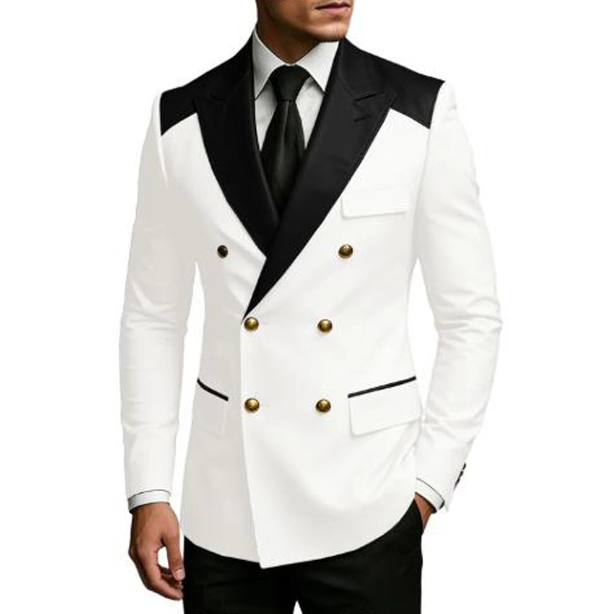 Men's Double Breasted Blazer Slim Fit Contrast Color Suit Jacket Business Casual Formal Wear for Wedding Prom Party Sport Coats