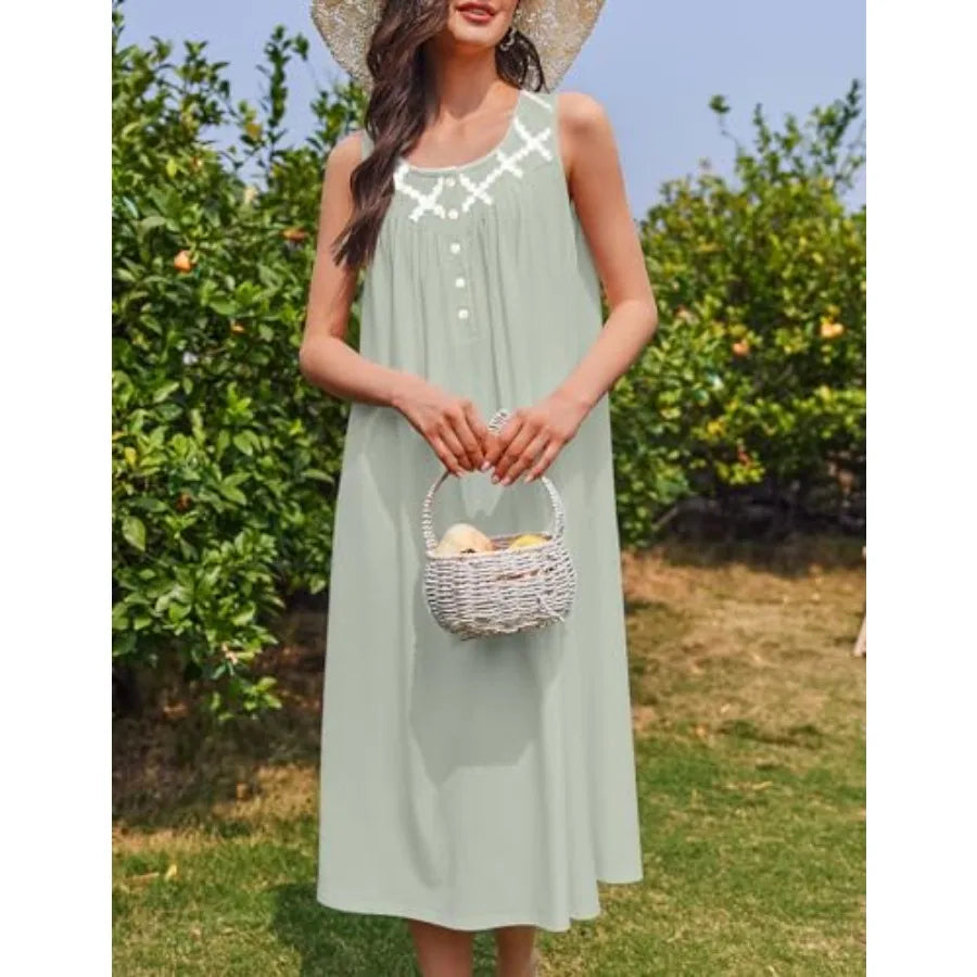 Ekouaer Nightgowns for Women Cotton Long Night Gown Sleeveless Sleep Dress Victorian Nightdress Ladies Sleepwear