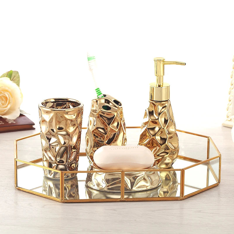 European Ceramic Bathroom Wash Set Four Piece With Lotion Bottle