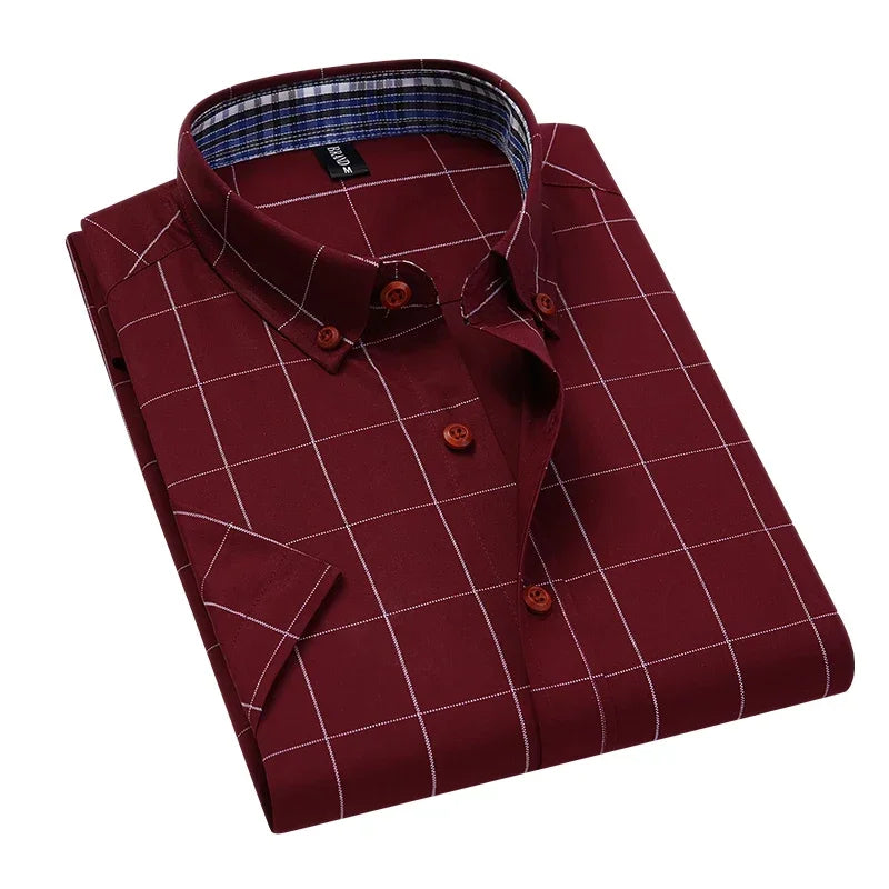 BROWON Mens Short Sleeve Plaid Casual Button Up Shirt