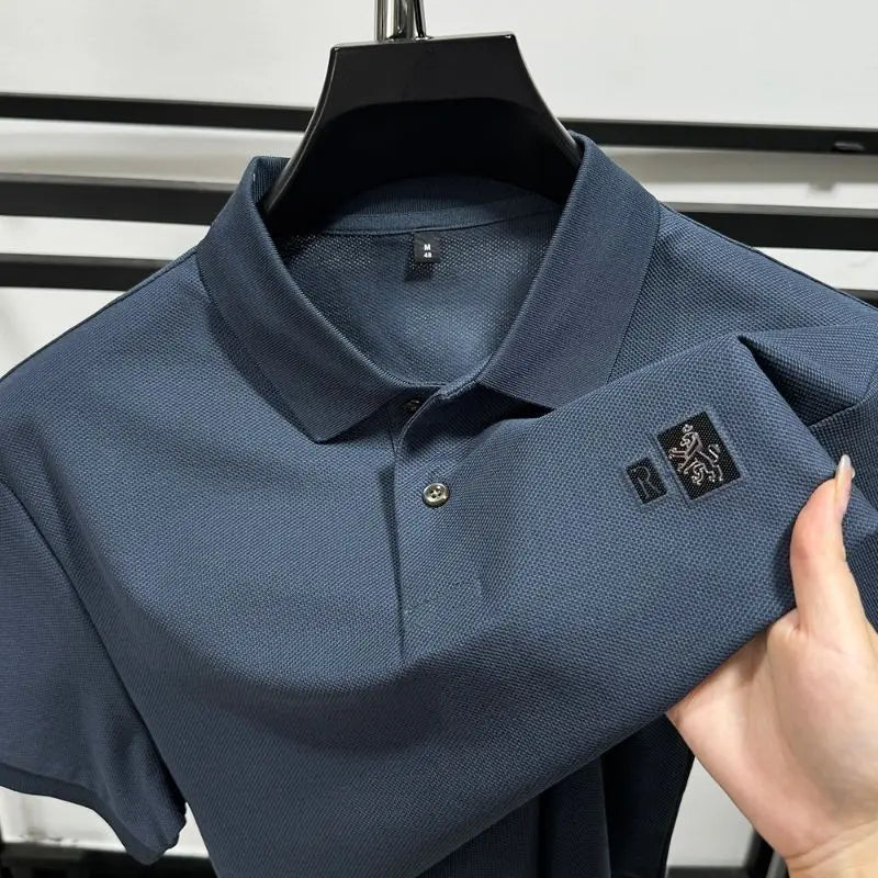 Men's Cotton Polo Shirt With Embroidered Turn Down Collar