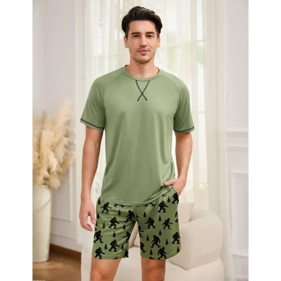 Marvmys Mens Pajama Set Cotton Summer Pjs Short Sleeve Sleepwear Lightweight Pajamas 2 Pieces Loungewear with Pockets S-2XL