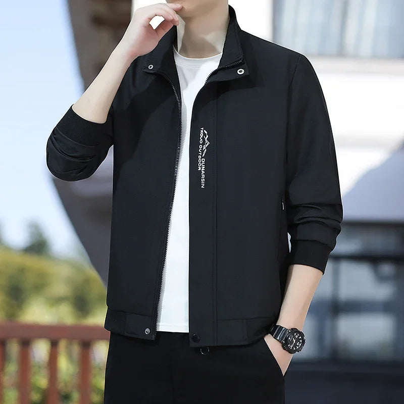 BROWON Brand Black Shuttle Jacket Man 2026 New Autumn Long Sleeve Casual Outdoors Zip Male Coat Stand Collar Oversize Man Tops