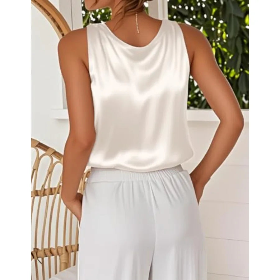 IDEALSANXUN Womens V Neck Satin Tank Tops Spring Summer Dressy Sleeveless Shirt Blouse Camisole