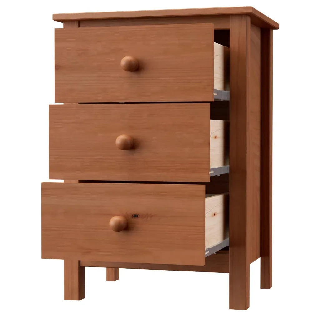 26.77" Tall Solid Pine Nightstand with 3 Storage Drawers, FSC Certified Honey Wood Bedside Table for Bedroom Storage, Customized