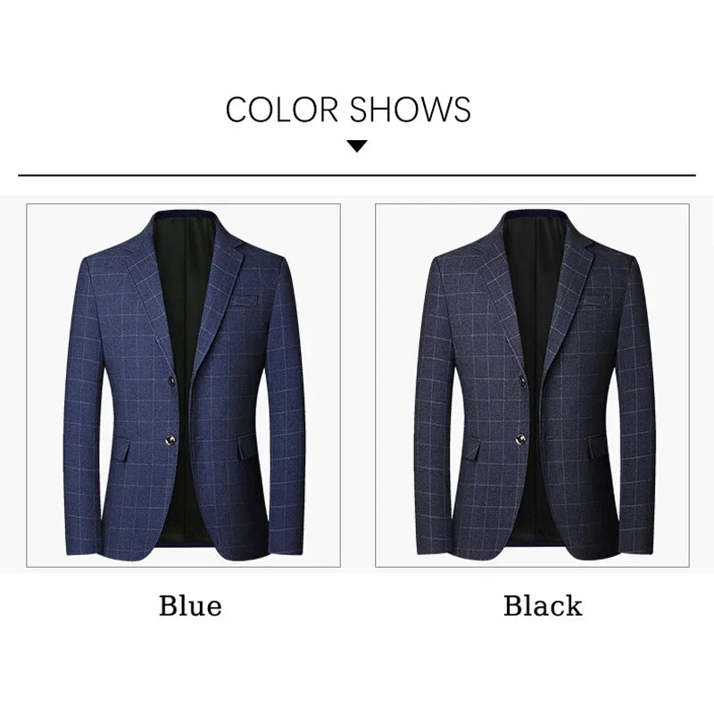 BROWON Brand Midlife Mans Blazers 2026 New Spring Autumn Plaid Design Casual Suit Men Classics Comfortable Suit Jacket Men