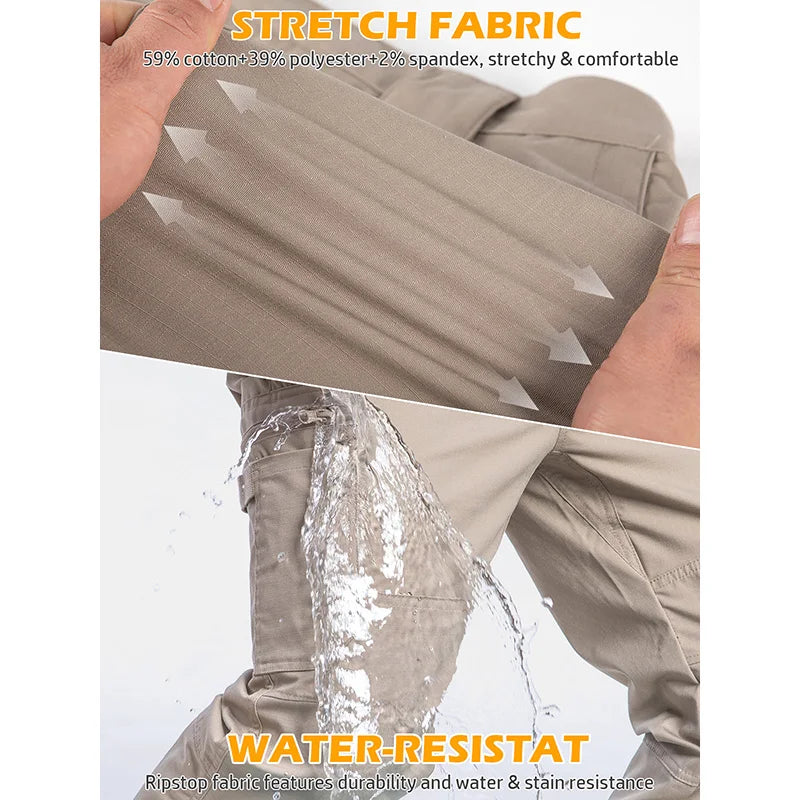 Men's Ripstop Stretch Work Pants Lightweight Water Resistant Cargo Pants Combat Outdoor Hiking Tactical Pants