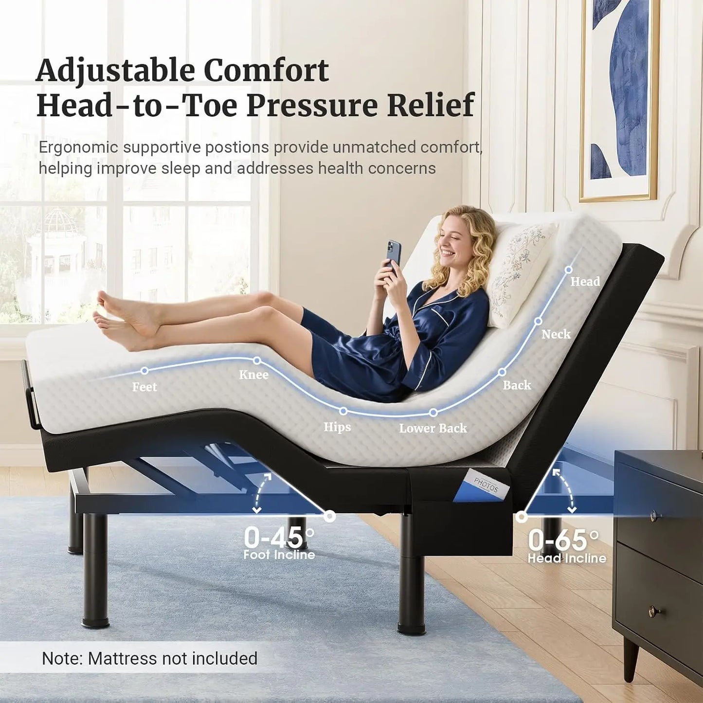 Queen T600 Adjustable Electric Bed Frame, Zero Gravity, Massage, Remote & Dual Side USB Ports, Customized