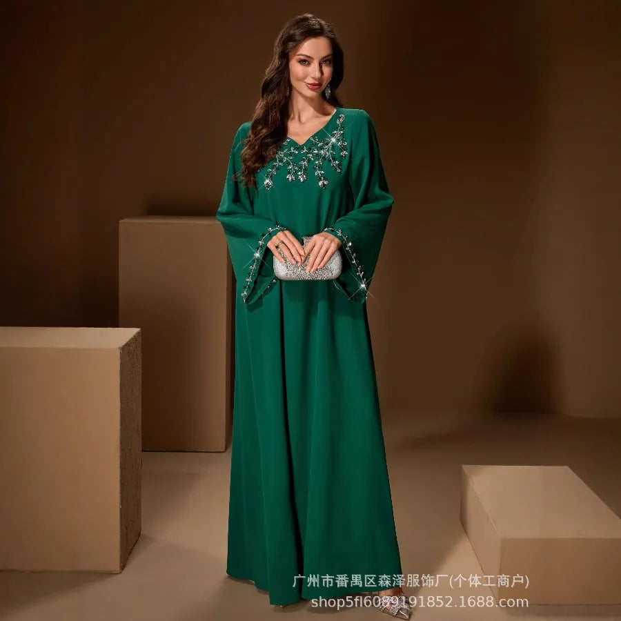 -   women's dress fashionable hand-sewn diamond party evening dress new dress