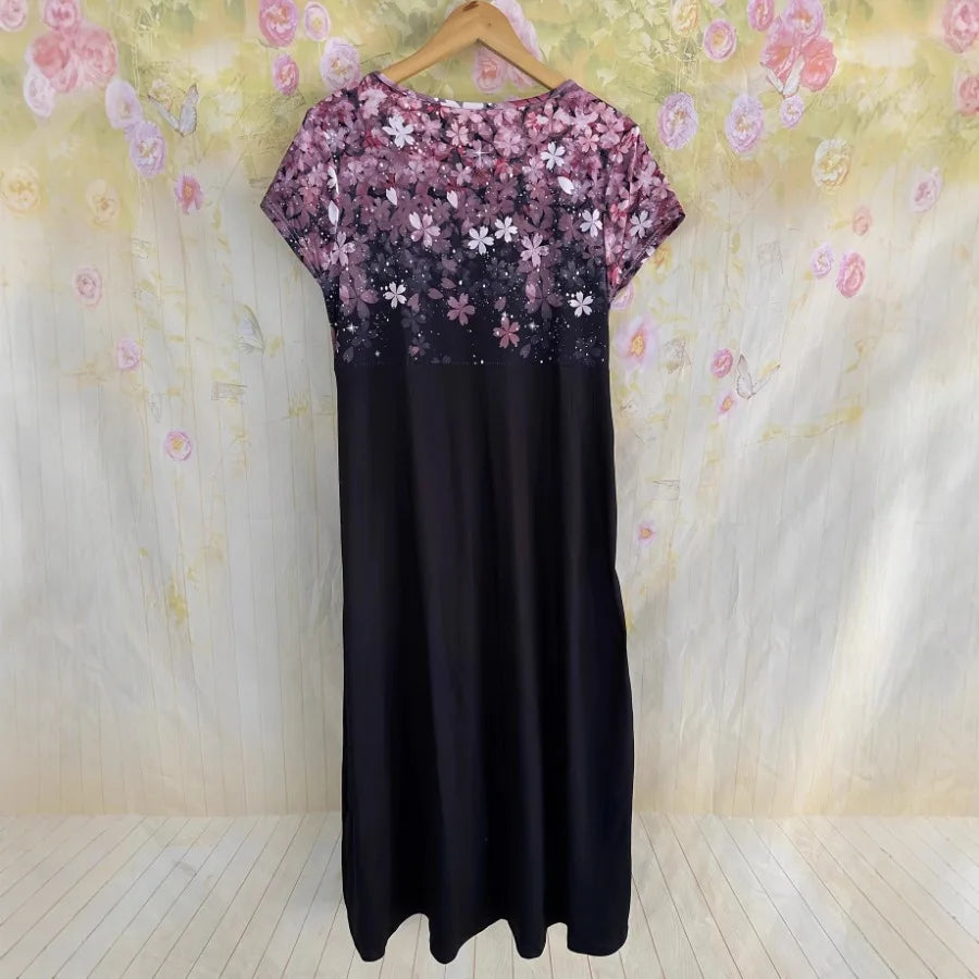 【New style】European and American   women's clothing summer dress sexy print shiny stitching big swing v-neck evening gift A-lin