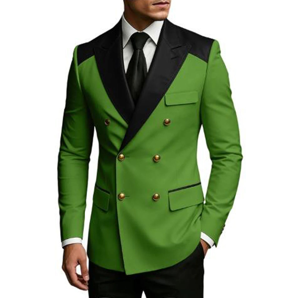 Men's Double Breasted Blazer Slim Fit Contrast Color Suit Jacket Business Casual Formal Wear for Wedding Prom Party Sport Coats