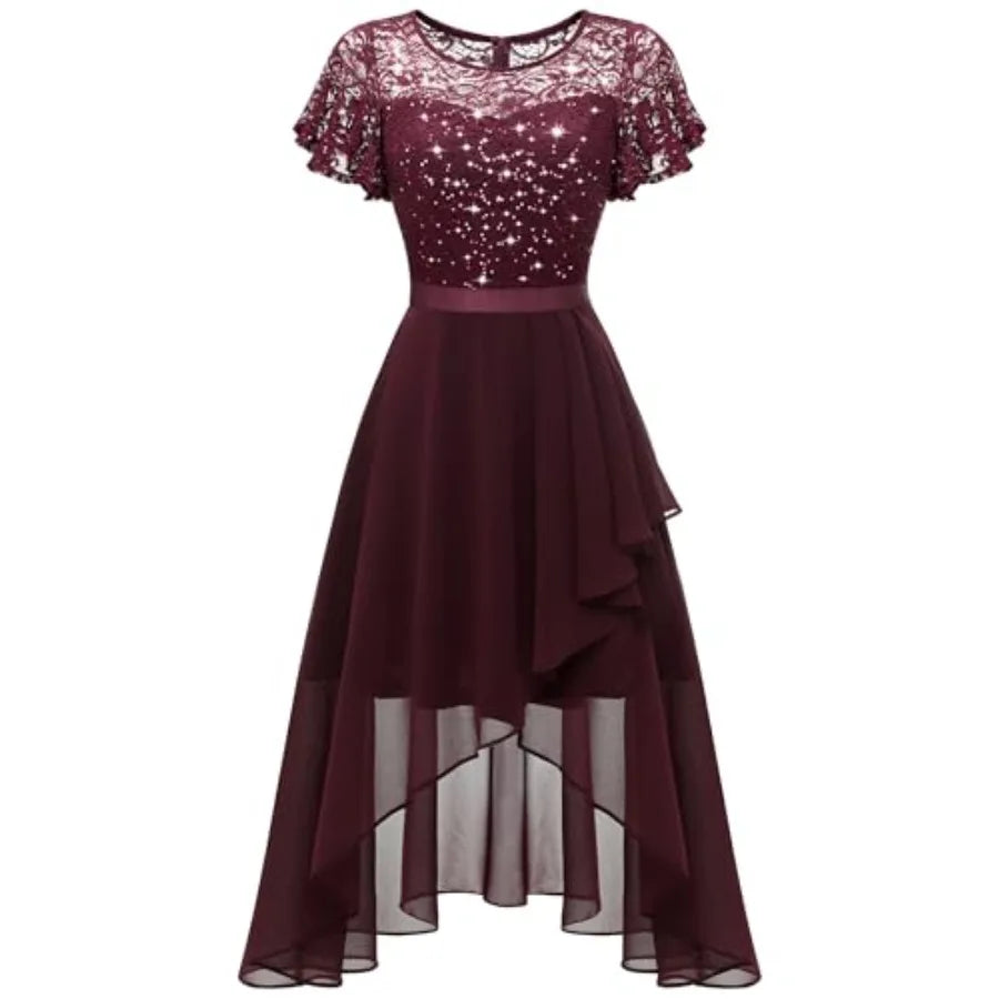 Wedtrend Women's Sparkly Sequin Dress Ruffle Formal Dresses Flutter Sleeve Wedding Guest Dress
