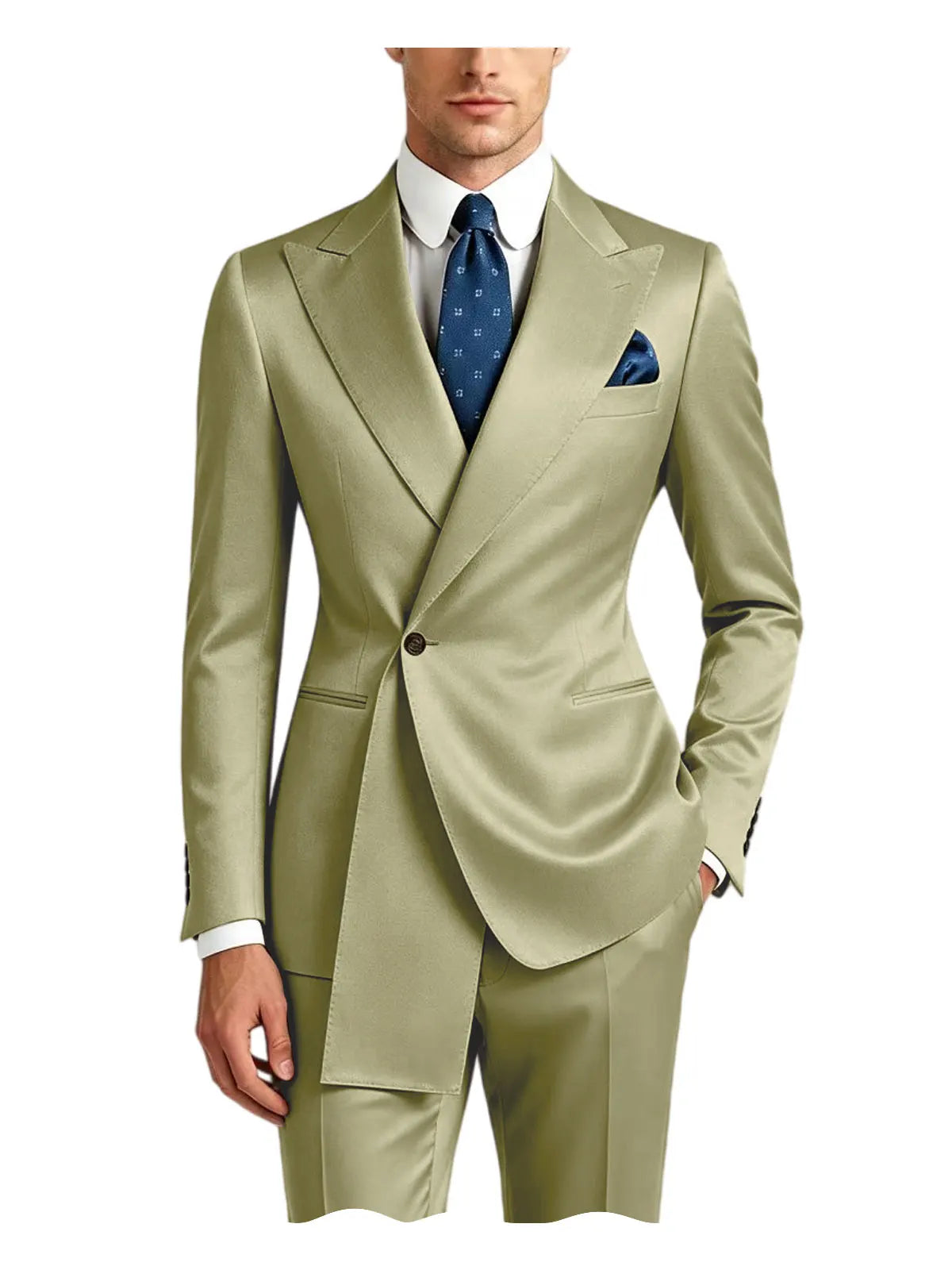 Men's Satin Peak Lapel Tuxedo 2-Piece Suit High Quality Slim Fit One Button Formal Blazer & Pants Luxury Wedding Dinner Suits