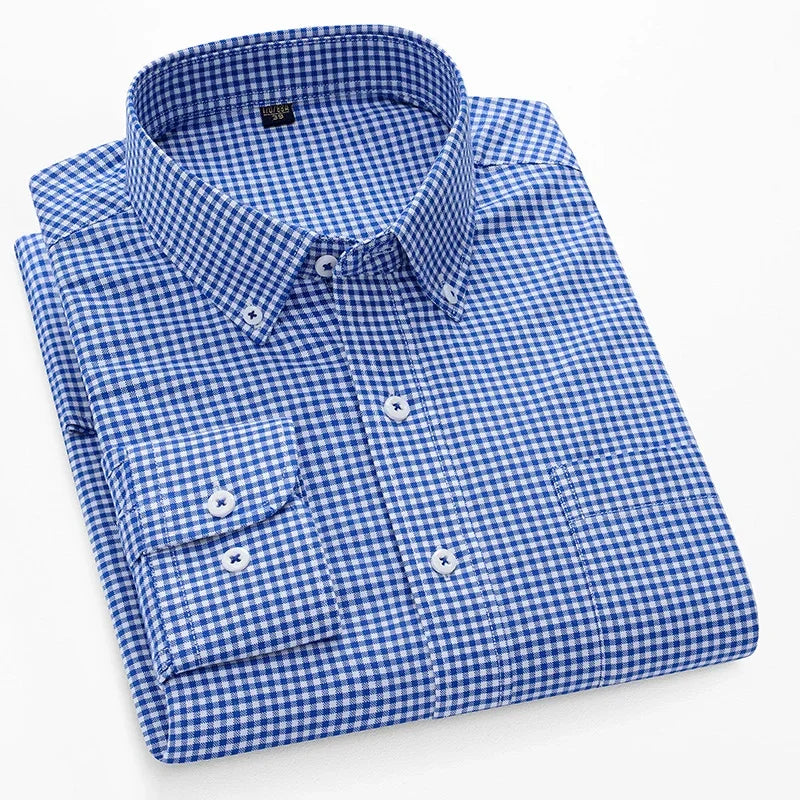 Browon Men Cotton Oxford Long Sleeve Business Shirt