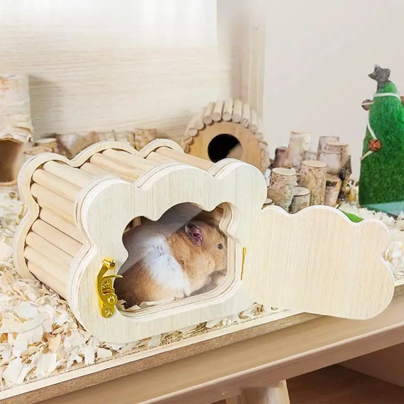 Tiny Hamster Wooden House Cute Cloud Shapes Tiny Hamster Hideout Small Animals Habitat Hut Small Pets Woodland House Habitats