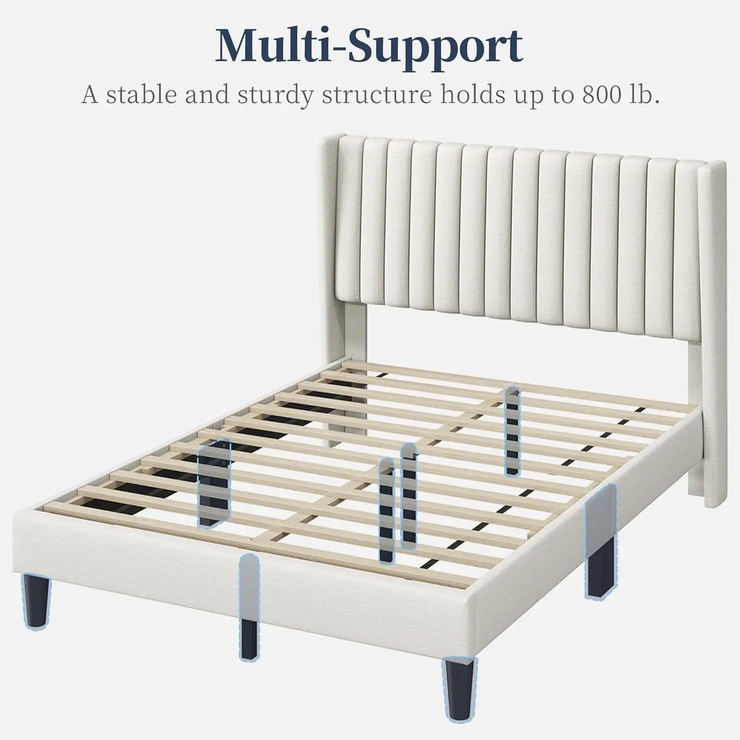 Full Bed Frame Upholstered Platform Bed with Fabric Headboard, Wing Edge Design/Non-Slip and Noise-Free/Wooden, Customized