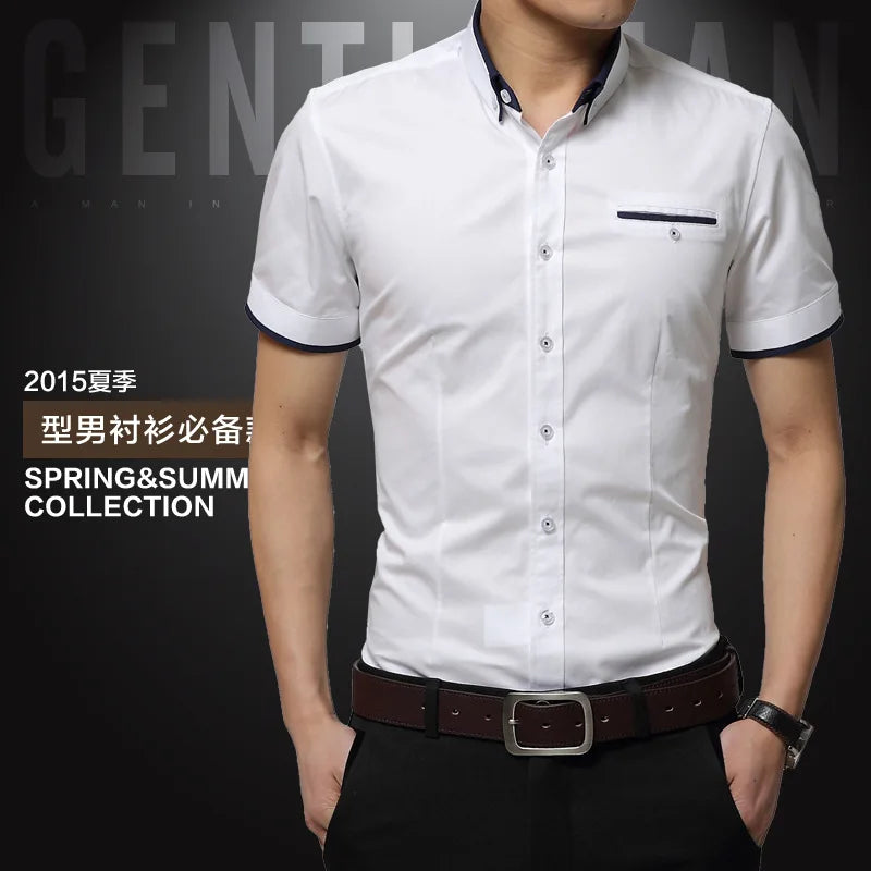 Browon Mens Wrinkle Free Summer Business Shirt Turn Down Collar
