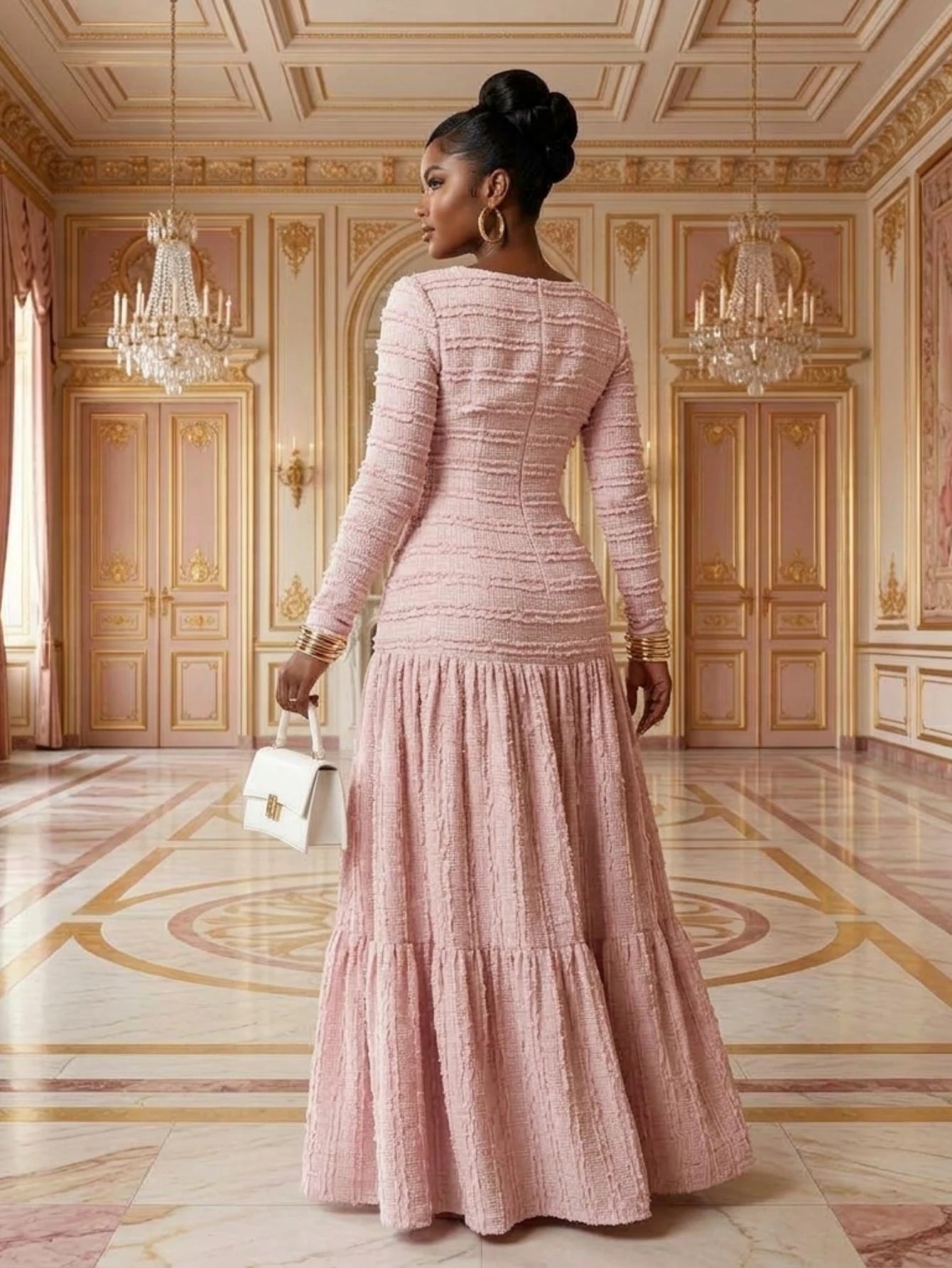 Women's Square Neck Button Front Long Sleeve Tiered Maxi Dress For Wedding Guest Dinner Evening Formal Fashion Occasions