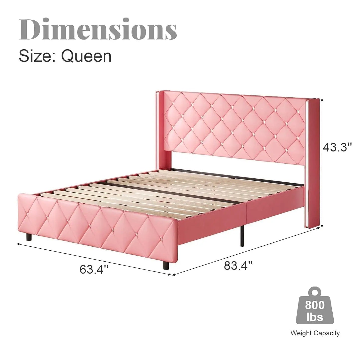 Queen Bed Frame with Headboard, Upholstered Queen Size Bed Frame with Diamond Tufted Wingback Headboard, Faux, Customized