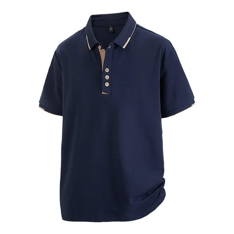 Browon Men Summer Cotton Turn Down Collar Short Sleeve Tee