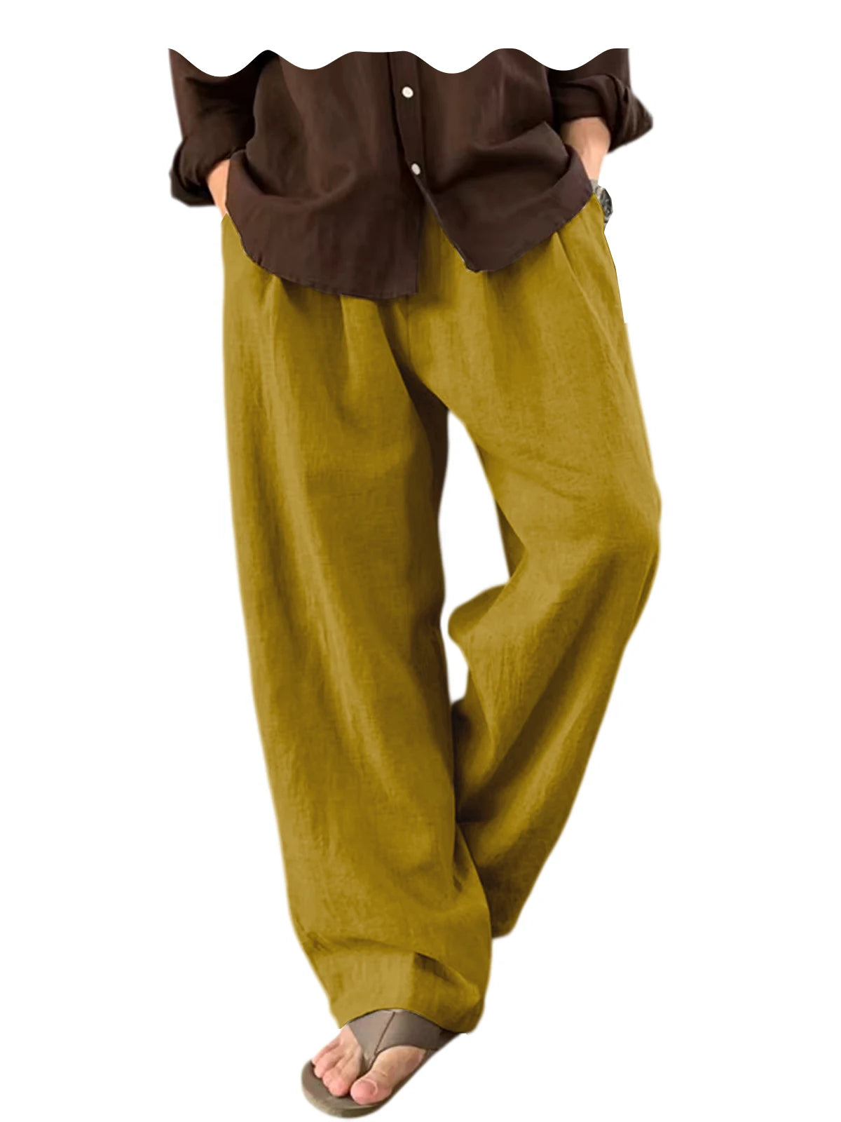 Men's Linen Wide Leg Pants High Waist Loose Fit Suit Trousers Summer Casual Vacation Beach Walking Pants Elastic Waist Oversized