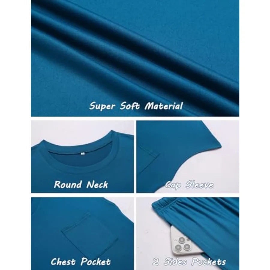 Ekouaer 2 Packs Pajamas for Women Set Cap Sleeve Top and Pants Soft Sleepwear Comfy Pjs Set with Pockets Loungewear