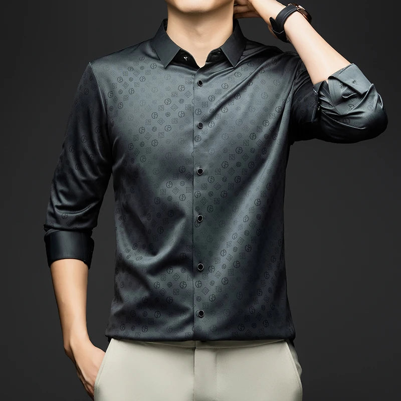 BROWON Brand Luxury Men Shirt 2026 Spring Autumn  Long Sleeve Turn Down Collar Business Casual Button Down Dress Shirt for Man