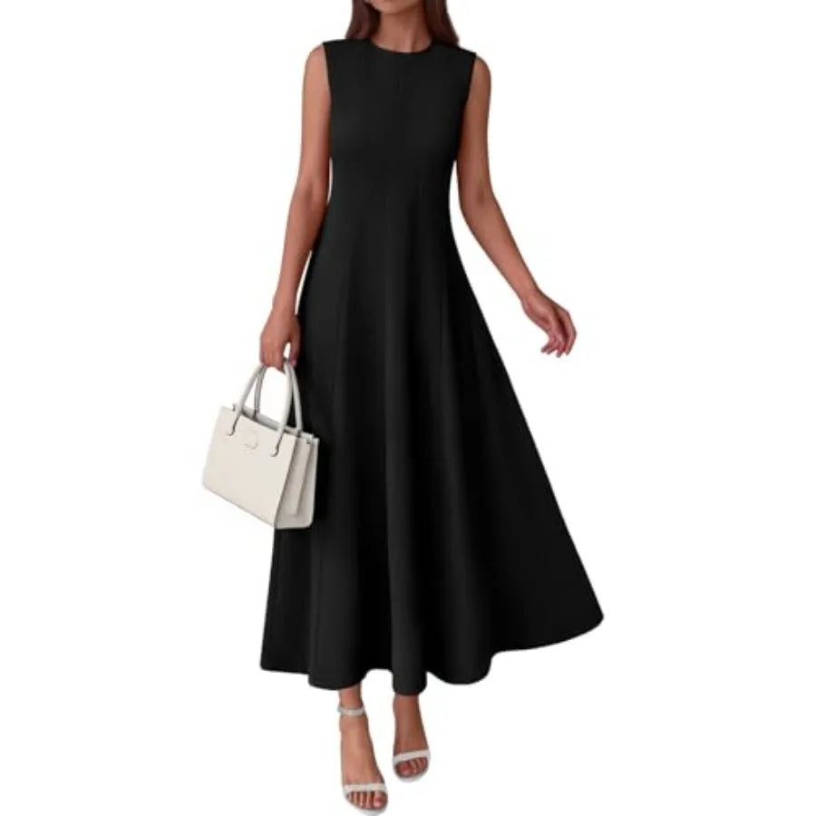 PRETTYGARDEN Sleeveless Crewneck Summer Maxi Dresses for Women 2026 Elegant Classy Semi Formal A Line Modest Party Dress