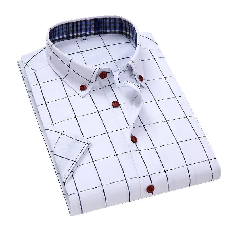 BROWON Mens Short Sleeve Plaid Casual Button Up Shirt