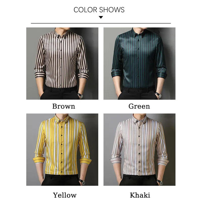 BROWON Brand 2026 Spring Business Shirt for Men Striped Turn-down Collar Dress Shirts Men Long Sleeve Tops Designer Clothes Man