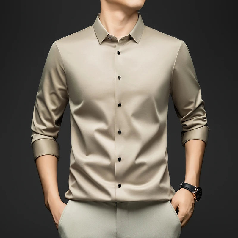 BROWON Mens Long Sleeve Formal Elegant Business Shirt