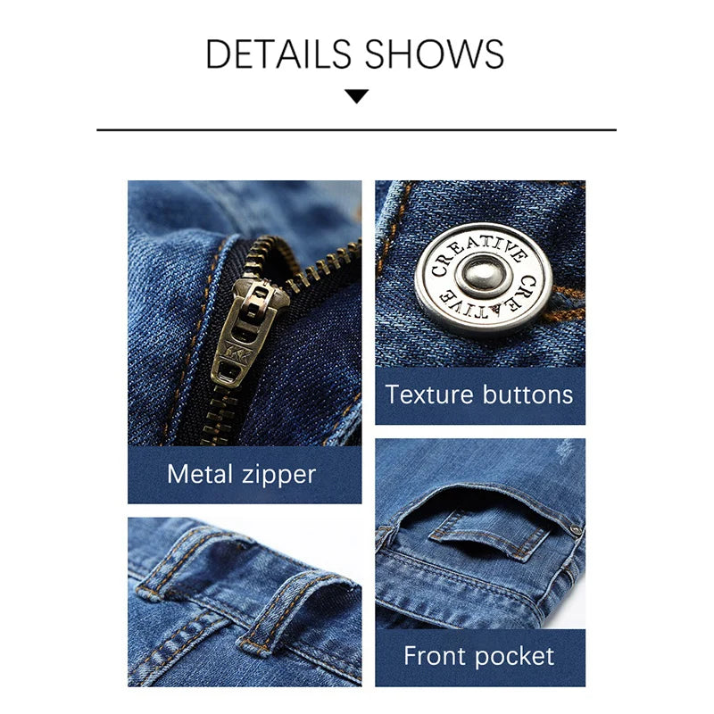 BROWON Brand Smart Casual Mens Denim Pant Straight Full Length Mid Waist Thin Soft Business Summer Jeans for Man