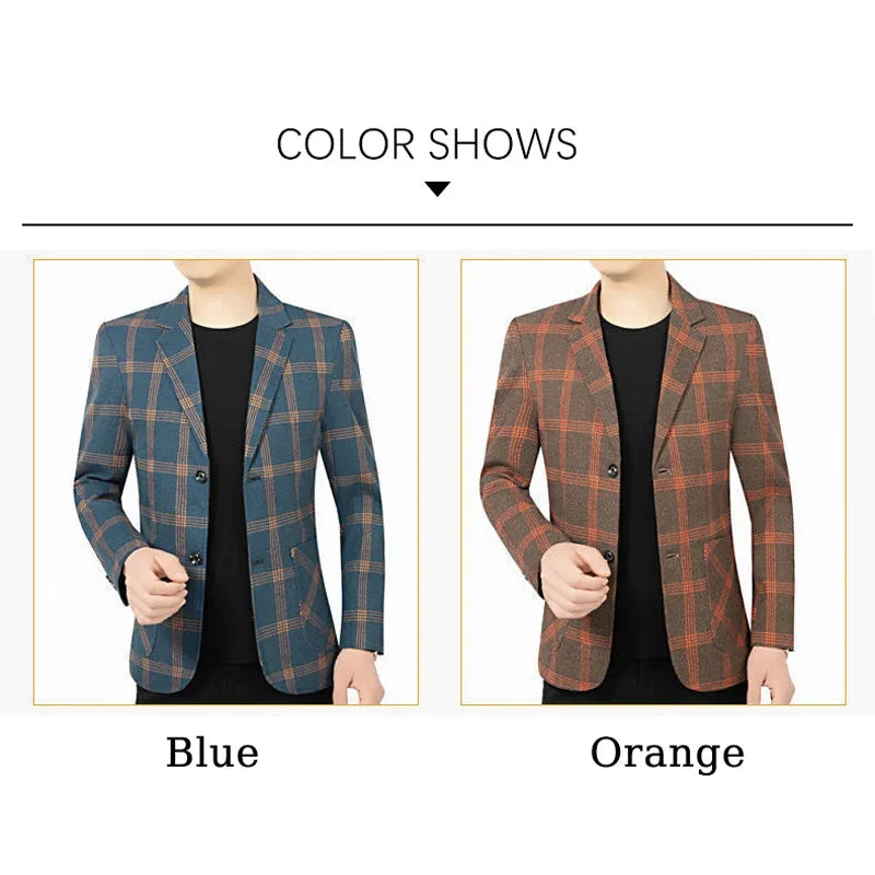 BROWON Brand Plaid Striped Business Blazers for Mens 2026 New Spring Autumn Fashion Casual Suit Jacket Men Interview Coat