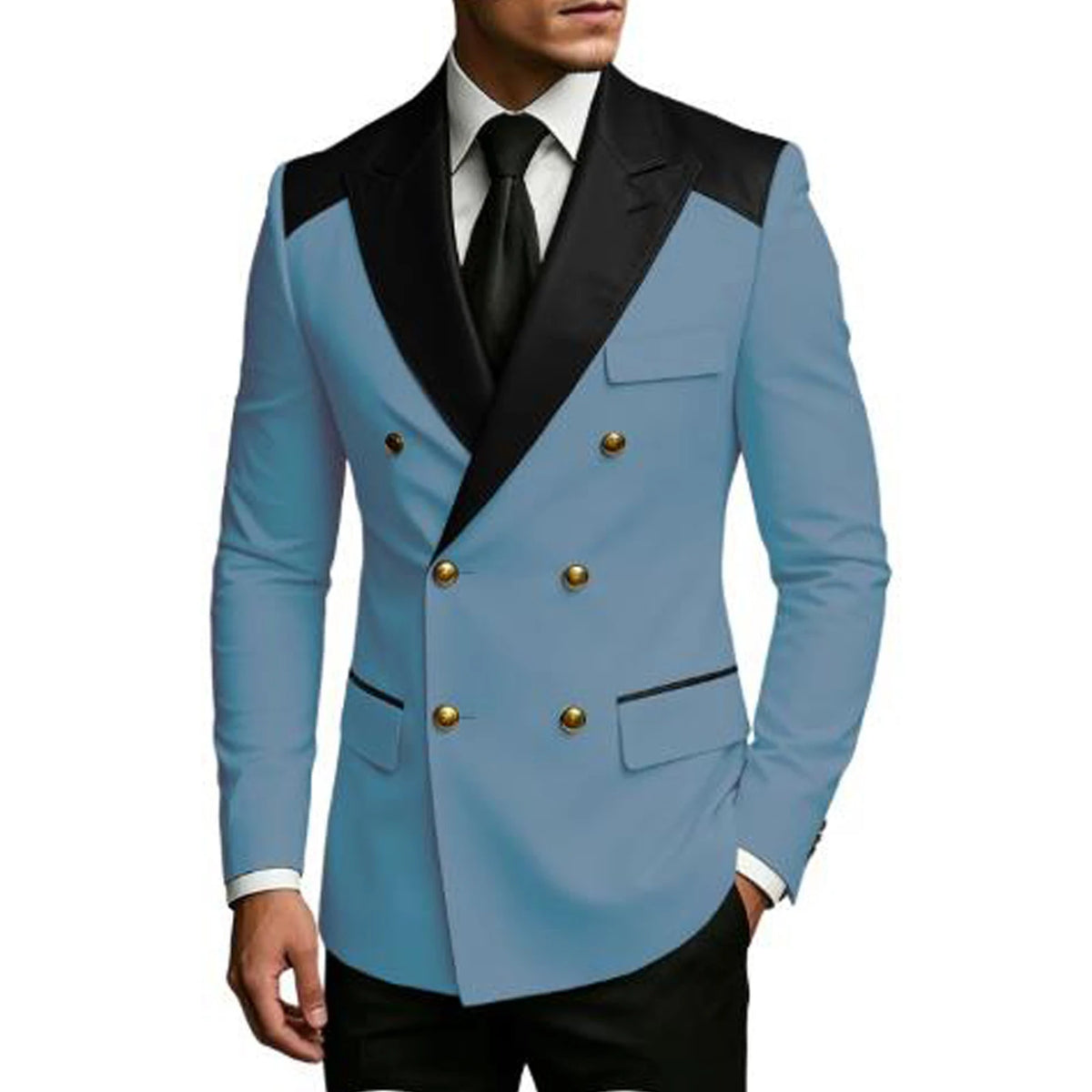 Men's Double Breasted Blazer Slim Fit Contrast Color Suit Jacket Business Casual Formal Wear for Wedding Prom Party Sport Coats