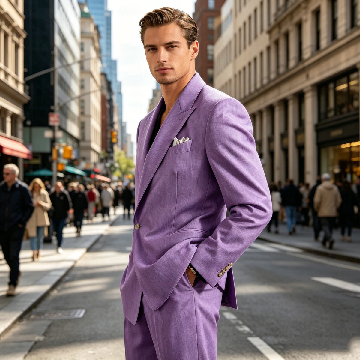 Men's Lightweight Linen 2-Piece Suit Set Peak Lapel Single Button Blazer Trousers Slim Fit Formal Summer Wedding Business Casual
