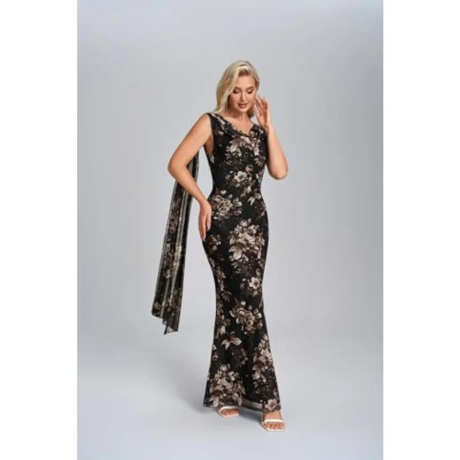 Parthea Women's Summer Formal Wedding Guest Dresses Sleeveless Backless Long Elegant Evening Party Maxi Bodycon Dress