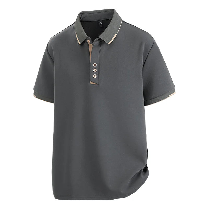 Browon Men Summer Cotton Turn Down Collar Short Sleeve Tee