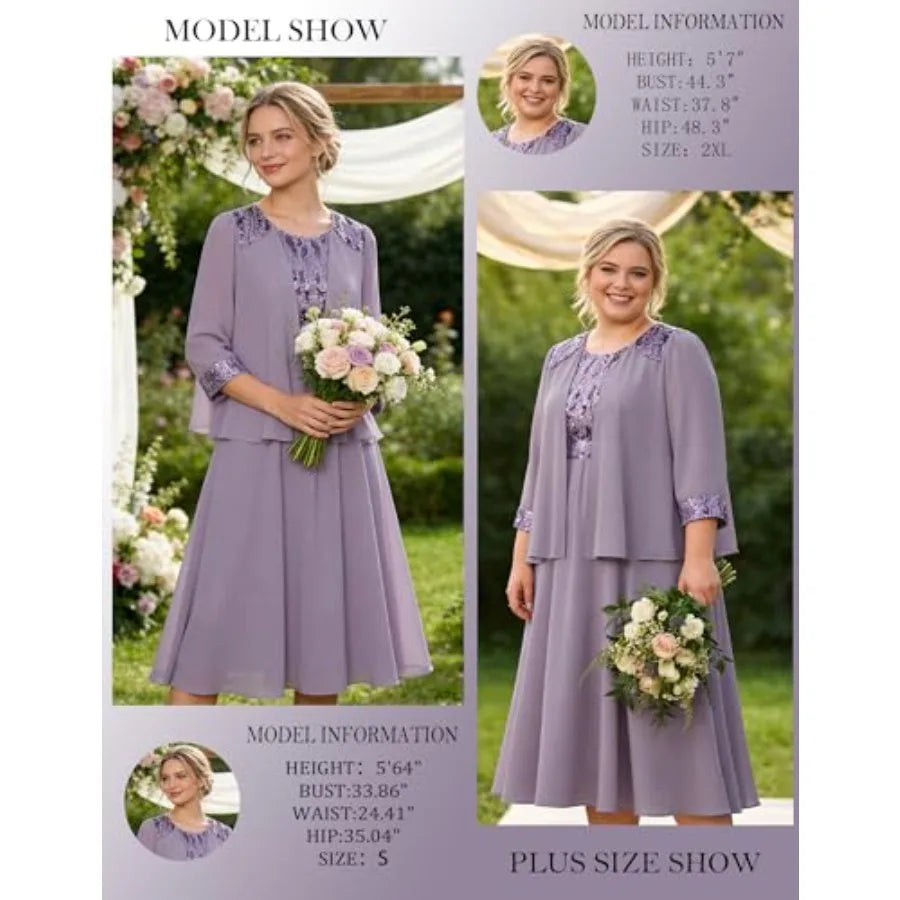 GRACE KARIN Wedding Guest Dress, Mother of The Bride Dresses, Two Pcs Formal Sequin Dress with Jacket Tea Length 2026
