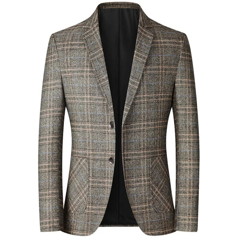 BROWON New Men Blazer Slim Fit Plaid Long Sleeve Smart Casual Blazer for Men 2026 Spring and Autumn Wedding Coat for Men Clothes