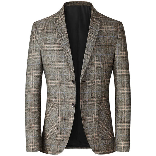 BROWON New Men Blazer Slim Fit Plaid Long Sleeve Smart Casual Blazer for Men 2026 Spring and Autumn Wedding Coat for Men Clothes